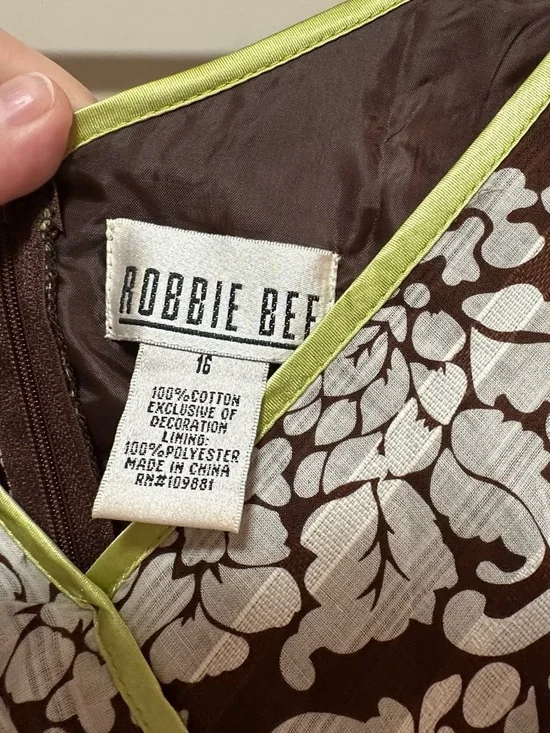 Robbie Bee Brown and White Floral Midi Dress with Lime Trim - Picture 4 of 7